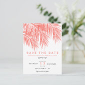 Moderne koraalpalmboom elegante save the date aankondigingskaart (Staand voorkant)
