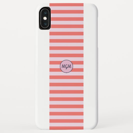 Moderne koraalrode en roze gestreepte monogram Case-Mate iPhone case (Achterkant)