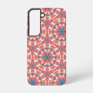 Moderne koraalrode Pug-patroon Samsung Galaxy Hoesje