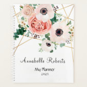 Moderne koraalroze bloemen dagen weken aangepaste planner (Voorkant)