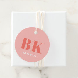 Moderne koraalroze en roze vetgedrukte monogram br bedankjes labels