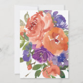 Moderne koraalse Paarse Waterverf Floral Wedding Kaart (Achterkant)