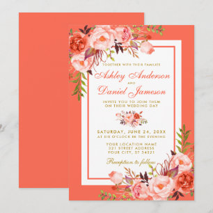 Moderne koraalse Waterverf Floral Wedding Kaart