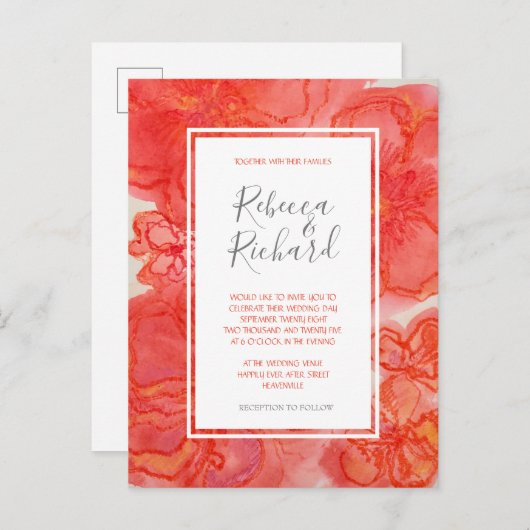 Moderne koraalse Waterverf Uitnodiging Briefkaart (Voorkant / Achterkant)