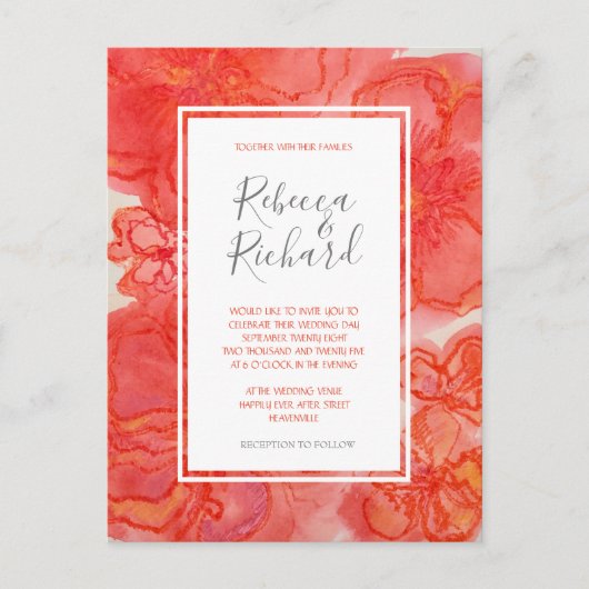 Moderne koraalse Waterverf Uitnodiging Briefkaart (Voorkant)