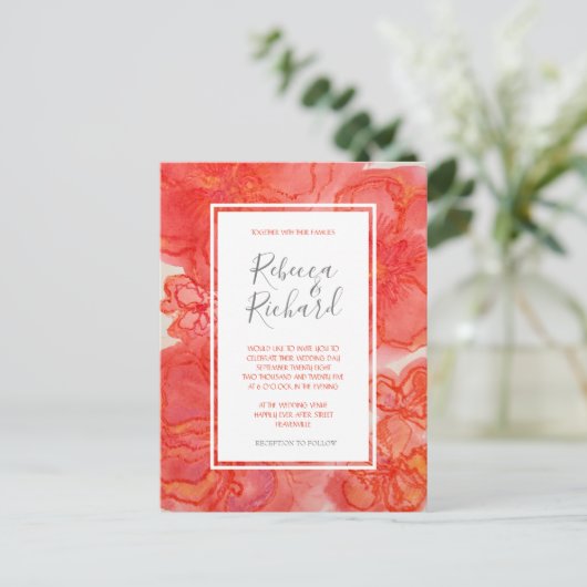 Moderne koraalse Waterverf Uitnodiging Briefkaart (Staand voorkant)