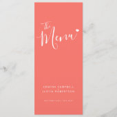 Moderne koraaltekst wit hart eenvoudig trouwmenu menu (Voorkant)