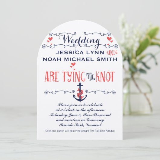  moderne koraalwalvisvaart Nautical Wedding Kaart (Staand voorkant)