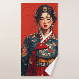 Moderne Koreaanse vrouw in Hanbok-portret Bad Handdoek