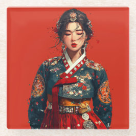 Moderne Koreaanse vrouw in Hanbok-portret Glazen Onderzetter