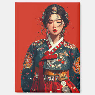Moderne Koreaanse vrouw in Hanbok-portret  Magneet