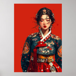 Moderne Koreaanse vrouw in Hanbok-portret Poster