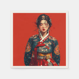 Moderne Koreaanse vrouw in Hanbok-portret Servet