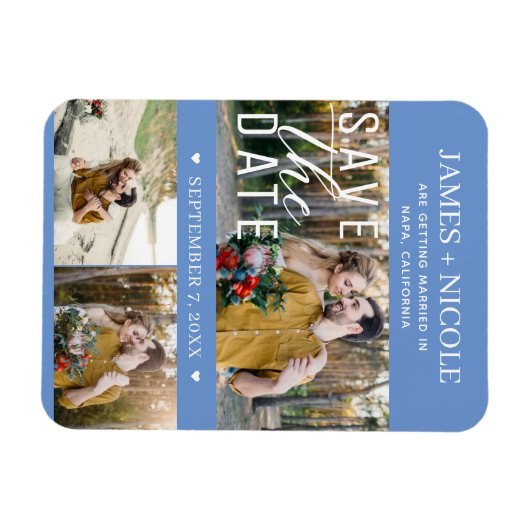 Moderne korenbloem Bewaar de datum Bruiloft 3 Foto Magneet (Horizontaal)