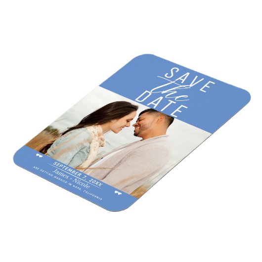 Moderne korenbloem Blauw Bewaar de datum Bruiloft Magneet (Linkerzijde)