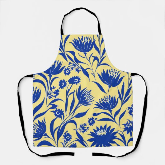 Moderne korenbloem blauwe bloem op geel schort (Voorkant)