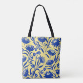 Moderne korenbloem blauwe bloem op geel tote bag (Achterkant)