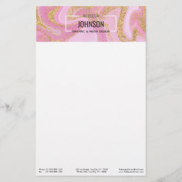 Moderne Kostbare Roze Goud Marmeren Naam - Station Briefpapier