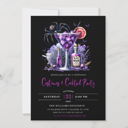 Moderne Kostuums & Cocktail Halloween Feest Kaart (Voorkant)