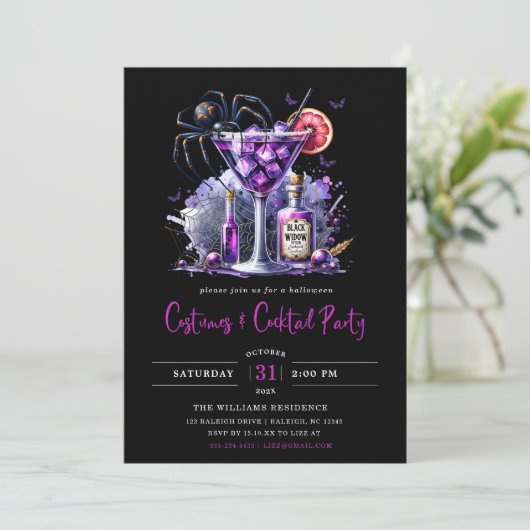 Moderne Kostuums & Cocktail Halloween Feest Kaart (Staand voorkant)