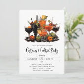 Moderne Kostuums & Cocktail Halloween Feest Kaart (Staand voorkant)