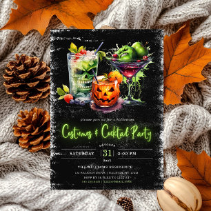 Moderne kostuums & cocktail Neon Halloween Party Kaart