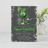 Moderne kostuums & cocktail Neon Halloween Party Kaart (Staand voorkant)