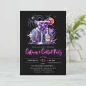 Moderne kostuums & cocktail Neon Halloween Party Kaart (Staand voorkant)