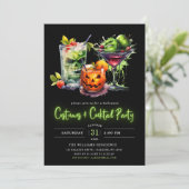 Moderne kostuums & cocktail Neon Halloween Party Kaart (Staand voorkant)