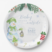 Moderne Koude Buiten Bloemige Sneeuwman Baby Showe