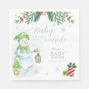 Moderne Koude Buiten Bloemige Sneeuwman Baby Showe Servet