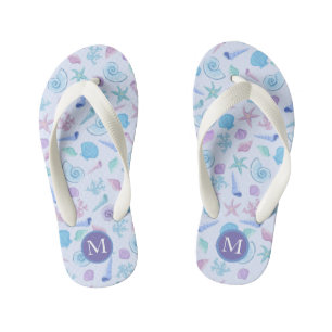 Moderne, koude Zeeen schelp Pastel Monogram Kinder Teenslippers