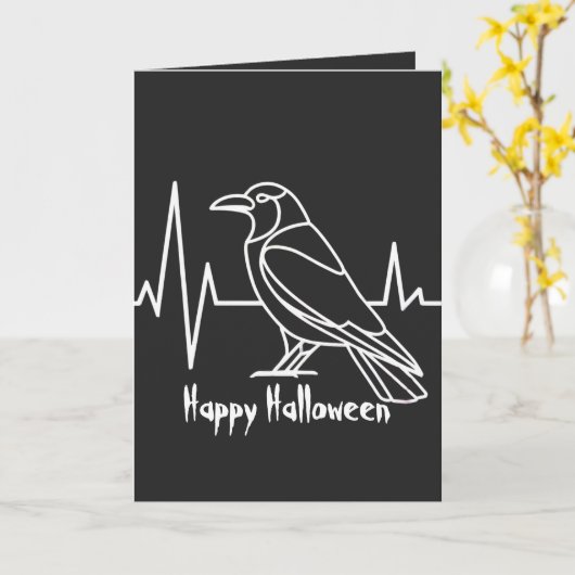 Moderne Kraai & hartslag, minimalistisch, Hallowee Kaart (Gele Bloem)