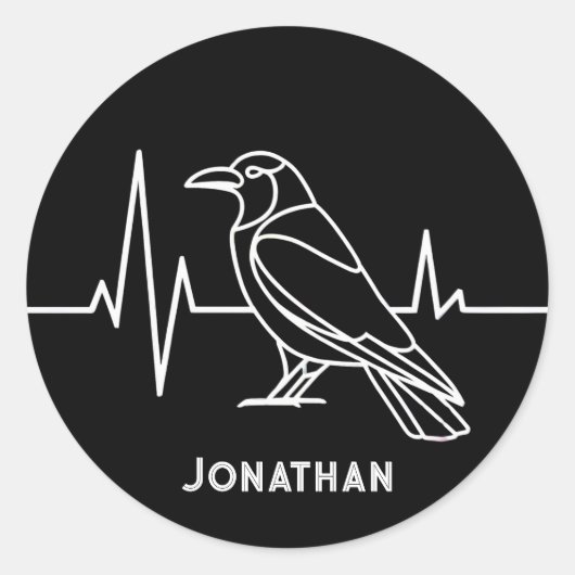 Moderne kraai & hartslag tarief, minimalistisch, ronde sticker (Voorkant)