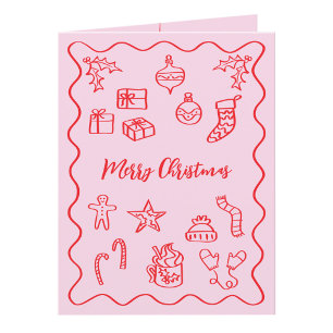 Moderne Krabbel Illustratie Doodle Roze en Rood Feestdagen Kaart