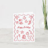 Moderne krabbelillustratie Doodle Rood en Wit Feestdagen Kaart (Voorkant)