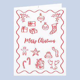 Moderne krabbelillustratie Doodle Rood en Wit Feestdagen Kaart