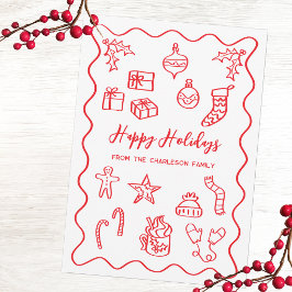 Moderne krabbelillustratie Doodle Rood en Wit Feestdagenkaart