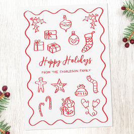 Moderne krabbelillustratie Doodle Rood en Wit Feestdagenkaart