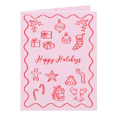 Moderne krabbelillustratie Doodle Roze en Rood Feestdagen Kaart