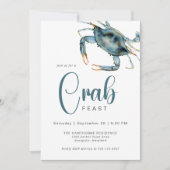 Moderne Krabfeest Waterverf Blauwe krab Kaart (Voorkant)