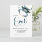 Moderne Krabfeest Waterverf Blauwe krab Kaart (Staand voorkant)