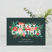 Moderne Krachtige Bloemrijke Prettig Kerstmis Fami Feestdagenkaart (Staand voorkant)