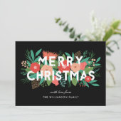 Moderne Krachtige Bloemrijke Prettig Kerstmis Fami Feestdagenkaart (Staand voorkant)