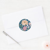 Moderne Krachtige Gele & Roze Bloemen op Blauw Ronde Sticker (Envelop)