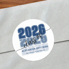 Moderne Krachtige Klas 2026 Navy Blauwe Afstuderen Ronde Sticker
