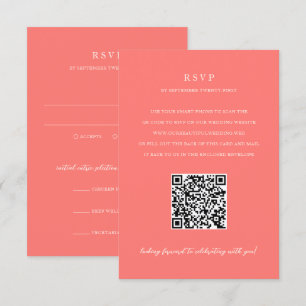 Moderne Krachtige Levendige Koraal Eenvoudige QR C RSVP Kaartje