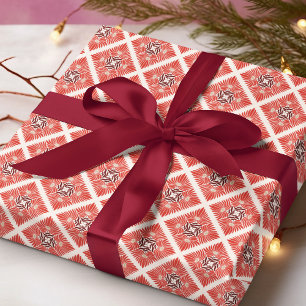 Moderne, Krachtige Rode Bloemige Kerstpatroon Cadeaupapier