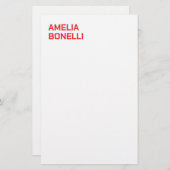 Moderne Krachtige Rode Naam Minimalistische Profes Briefpapier (Voorkant / Achterkant)