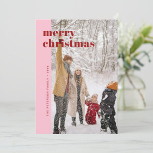 Moderne Krachtige Rode & Roze Prettig Kerstmis Fot Feestdagenkaart
